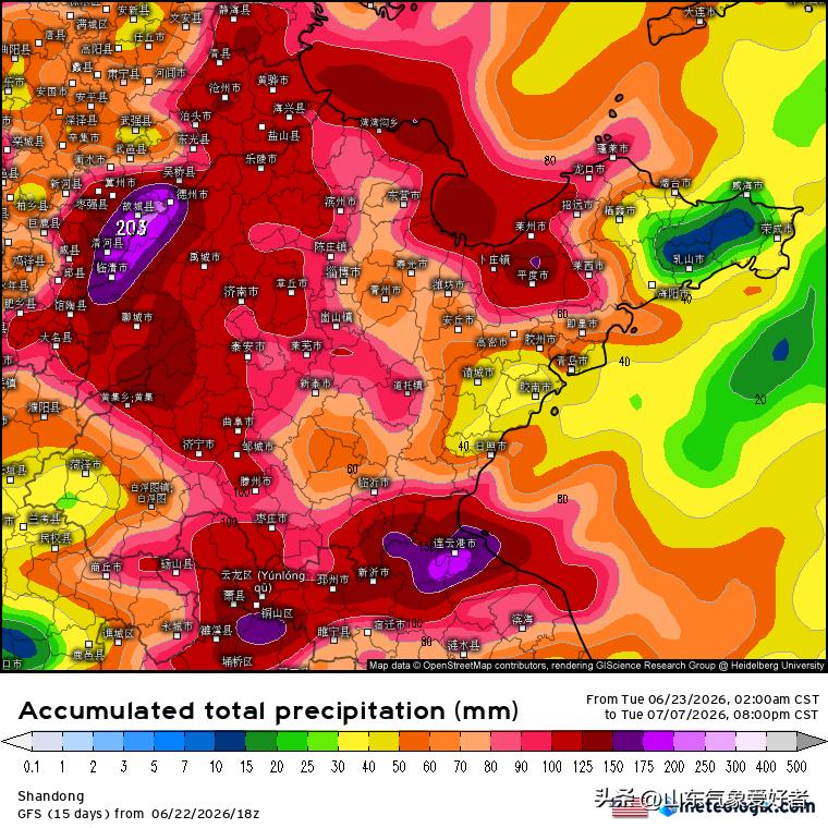 【中期降雨展望:本月底山东降雨大幅度增强，警惕7月旱涝急转！】

根据中央气象台