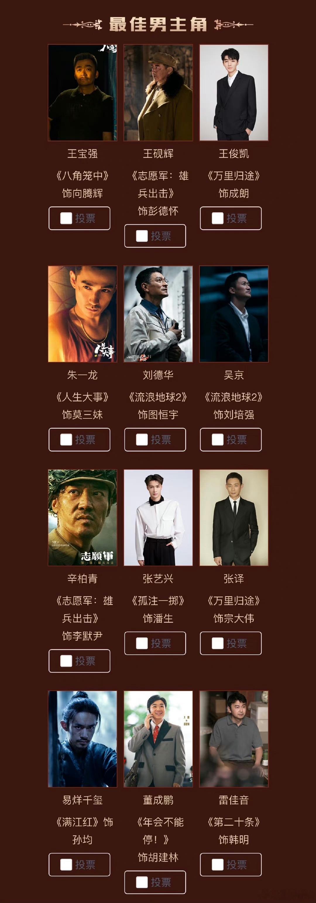 #百花奖#百花影帝候选人🈶大家pick哪一位? ​​​