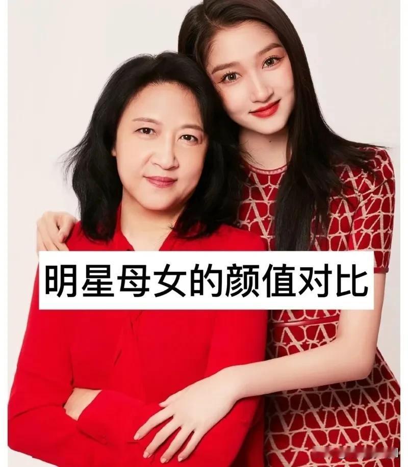 女明星们的母女合影照片，分别是关晓彤母女、车晓母女、杨紫母女、杨颖母女、张凯丽母