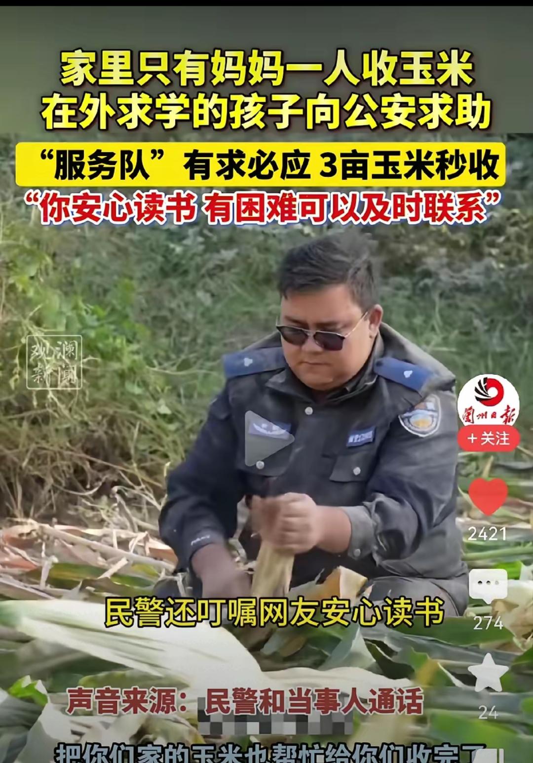 为新疆民警点赞，但这事儿真的要“量力而行”！
 
大学生担心老妈收不动三亩玉米，