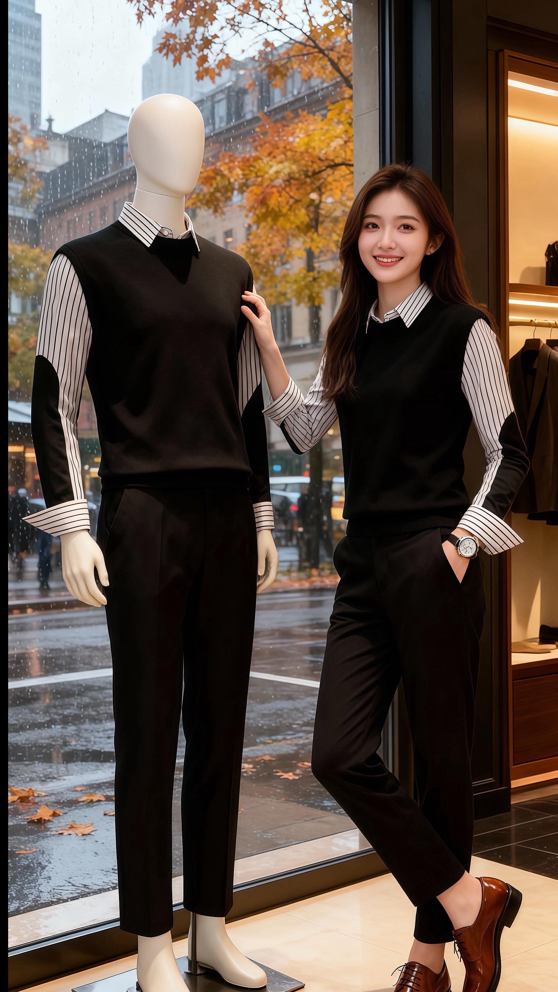 秋雨中的叠穿  雨丝裹着桂香贴在橱窗时，许妍正窝在店里的沙发上翻杂志。...