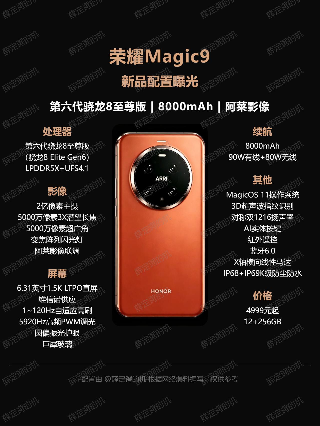荣耀Magic9爆料：阿莱影像联调，电池更大了

荣耀Magic9，配2nm第六