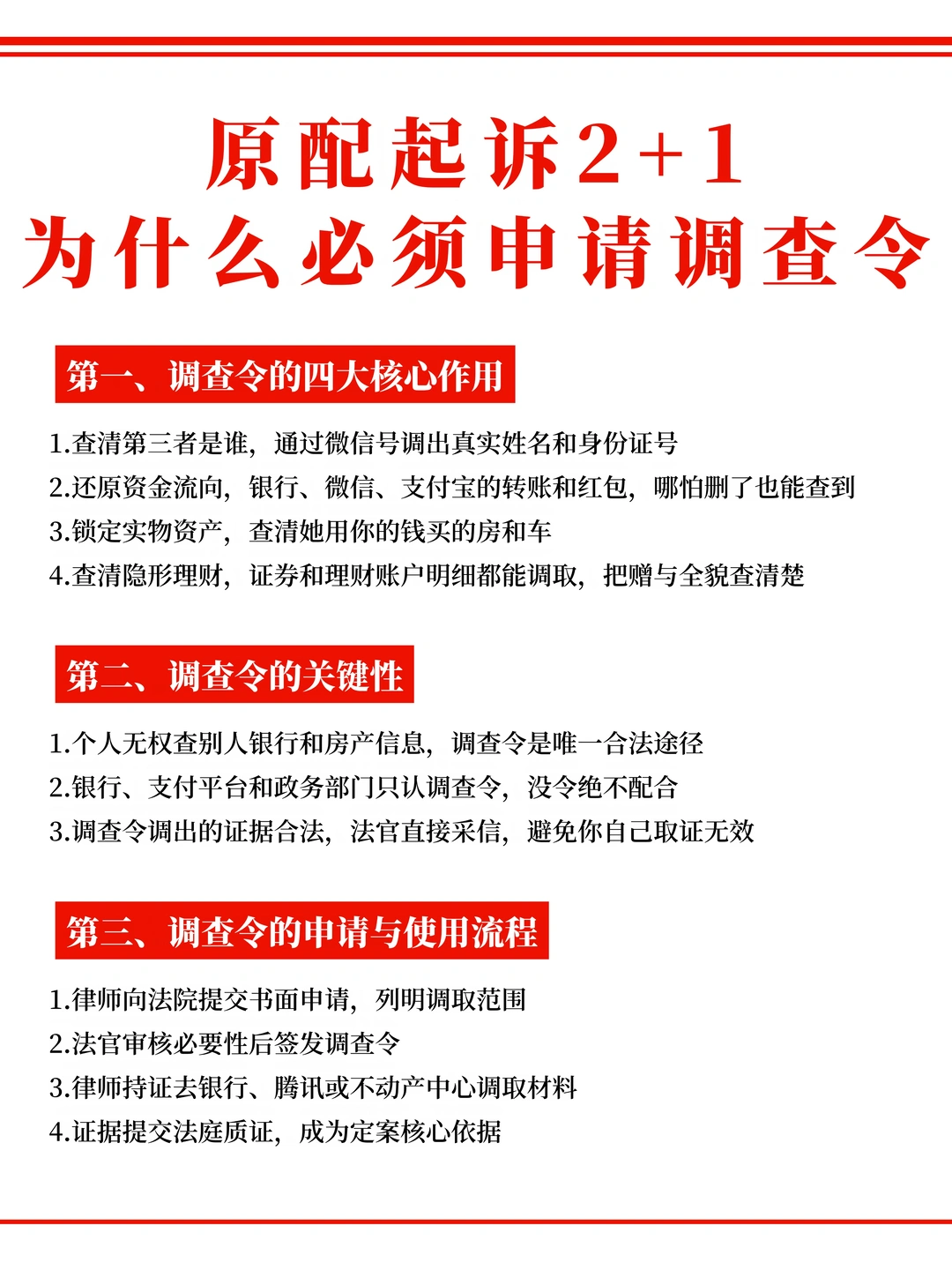 原配起诉2+1，为什么必须申请调查令