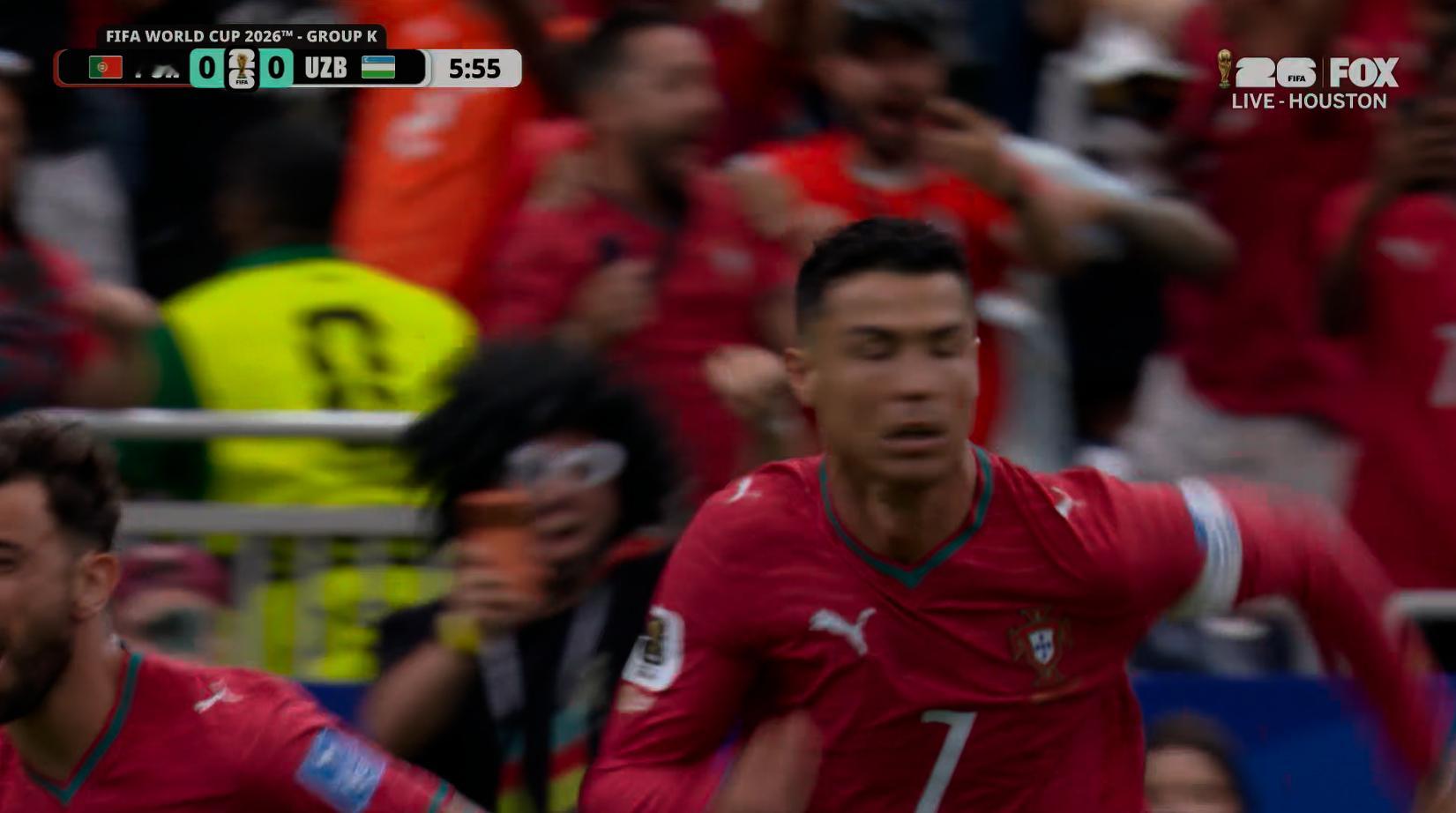 2026国际足协世界杯 小组赛K组葡萄牙对阵乌兹别克斯坦BO1，6分钟，C罗进球