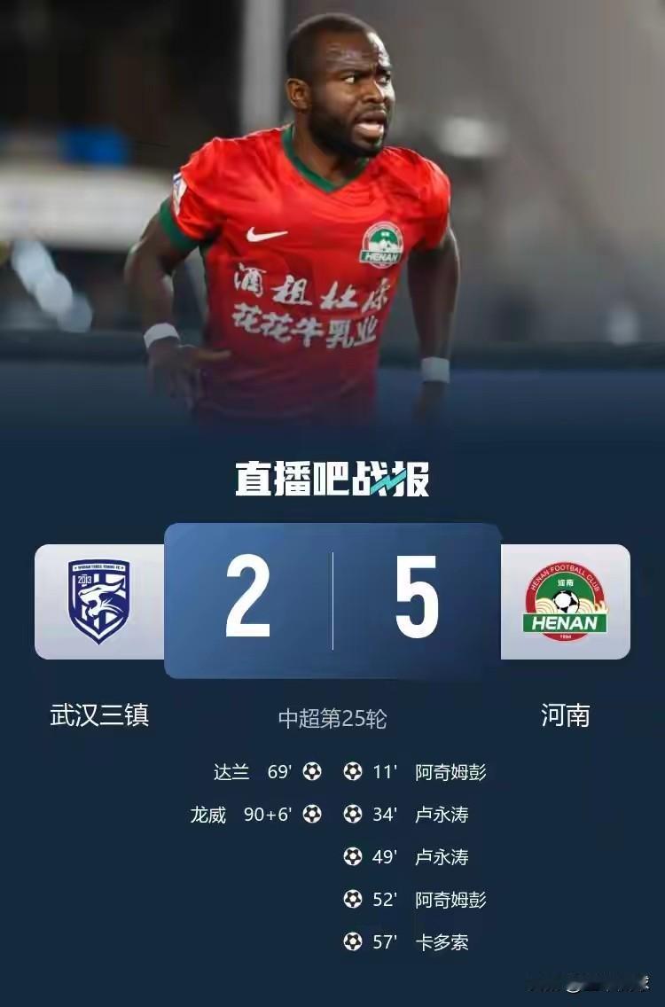 河南队借足协杯脱胎换骨了！？阿奇姆彭2球，卢勇涛2球，卡多索空门得分，5:2战胜