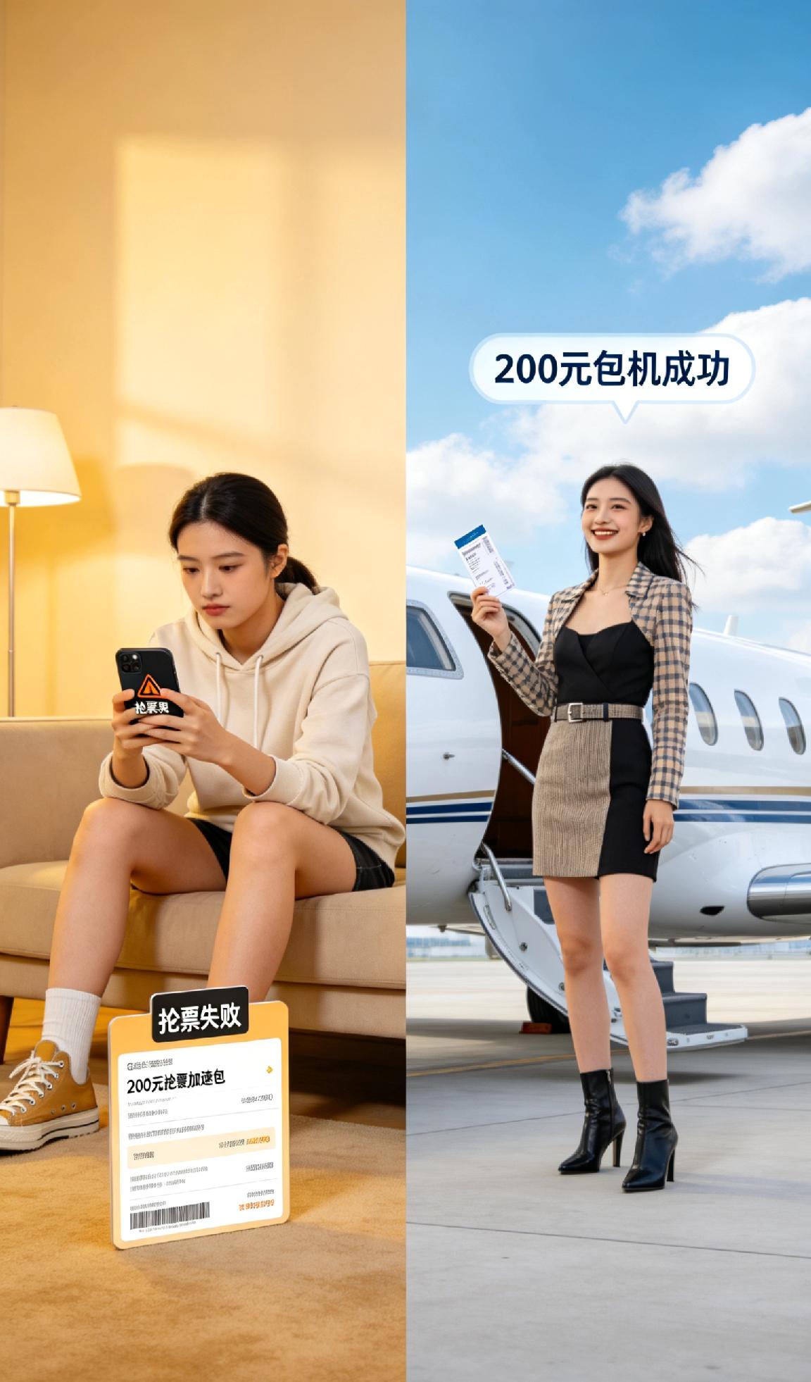 女子称花200元独享一架客机飞成都我花200块买抢票加速包都没抢到票，人家花20