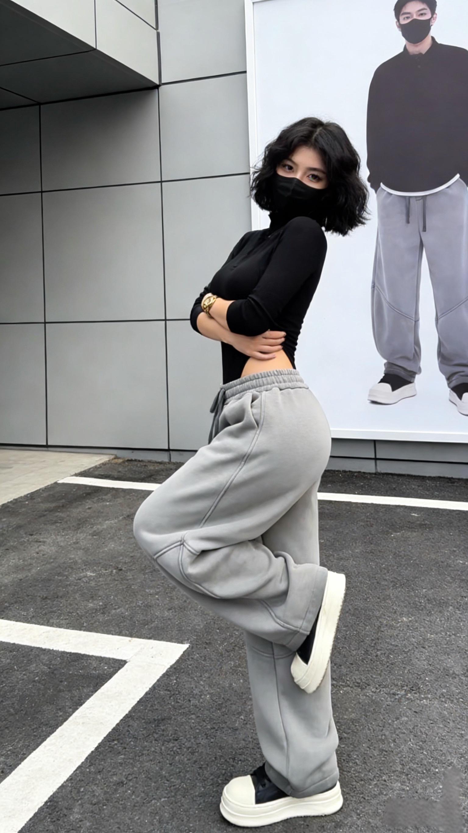 冬季加绒加厚美式复古渐变弯刀卫裤潮流宽松直筒痞帅百搭休闲裤男