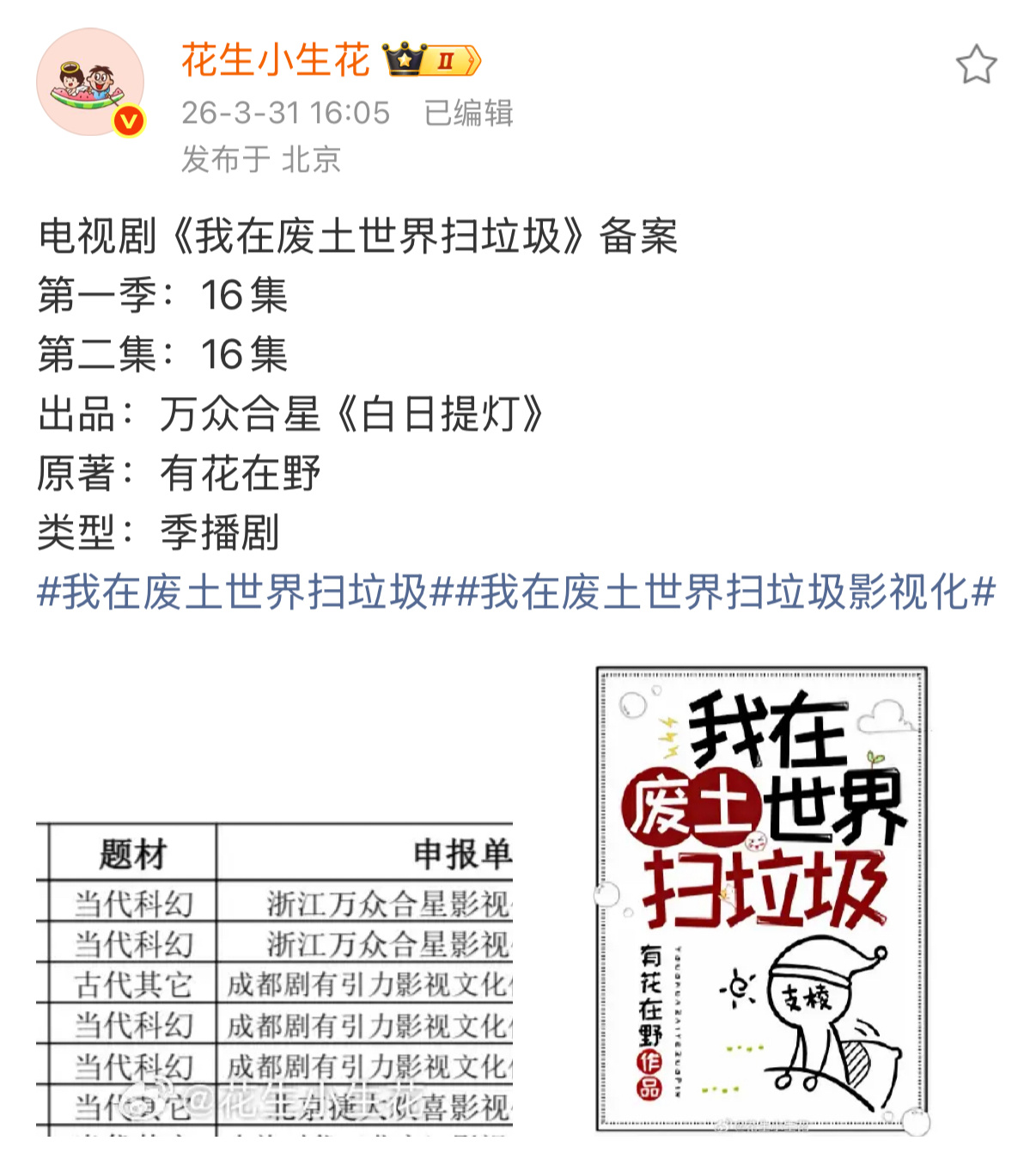 《我在废土世界扫垃圾》影视化了，还是季播剧分两季播出😦我在废土世界扫垃圾影视化