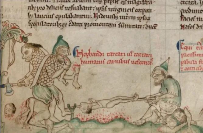 蒙古人打到欧洲时，他们的残暴和血腥把欧洲人吓坏了，欧洲人说蒙古人不仅杀人，还吃人