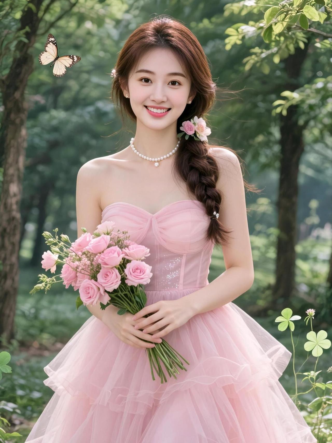 森系粉裙照 抖音ai创作 美女