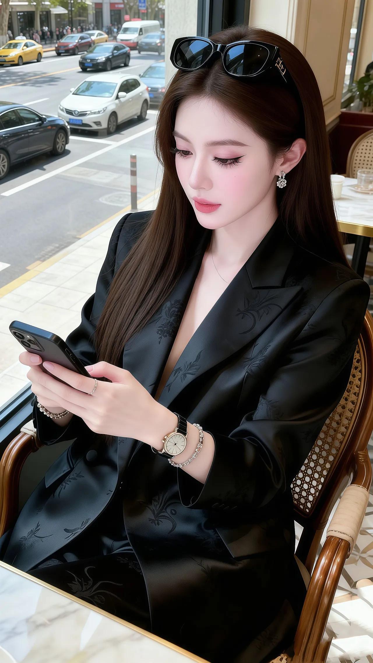 都市丽人穿搭指南：黑色西装外套搭配墨镜，尽显优雅气质。