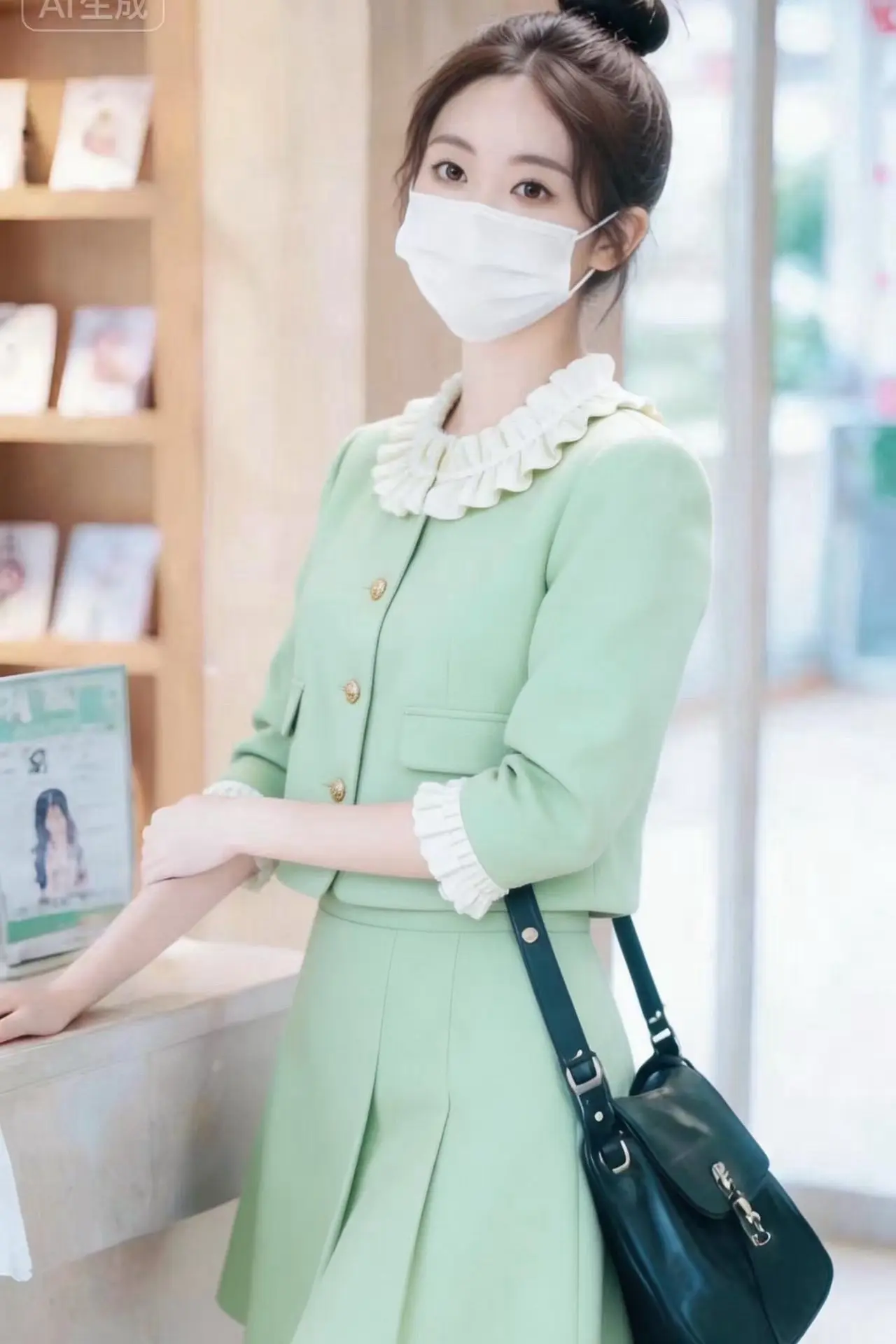 把春天的清新穿在身上🍏薄荷绿小香风套装。     春日氧气感穿搭，清...