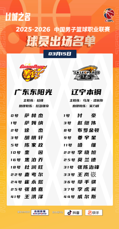 王少杰不打？宏远内线少一个主要轮换啊。广东男篮vs辽宁男篮