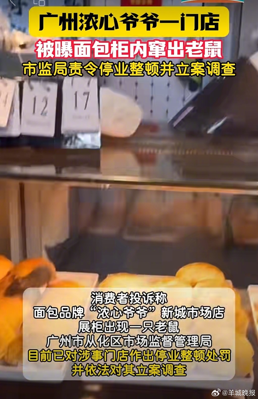 #浓心爷爷广州一门店现老鼠爬上面包架#【老鼠爬上面包架，#广州一浓心爷爷门店被立