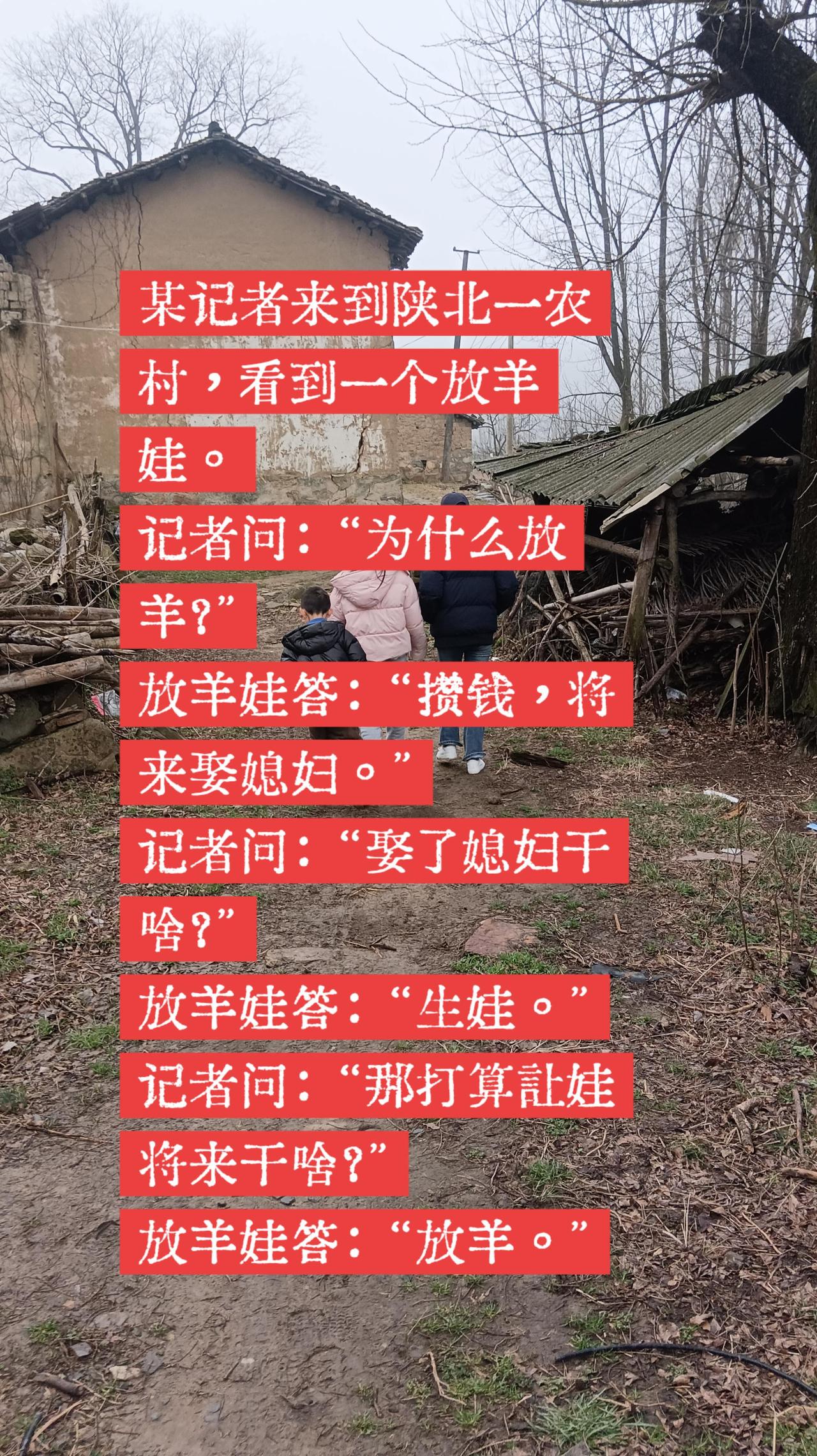 放羊娃的愿望。放羊，攒钱，娶媳妇儿，生娃，放羊，攒钱，娶媳妇儿。