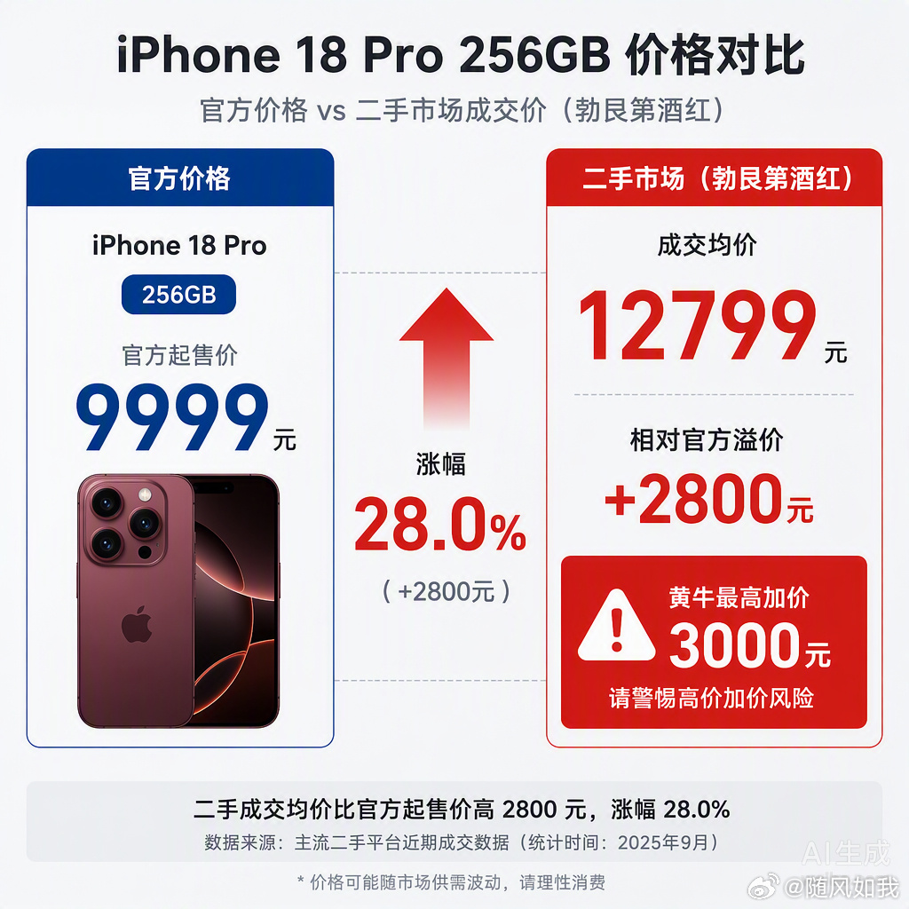 iPhone 18 Pro 系列昨晚八点开启预购，起售价直接干到 9999 元，