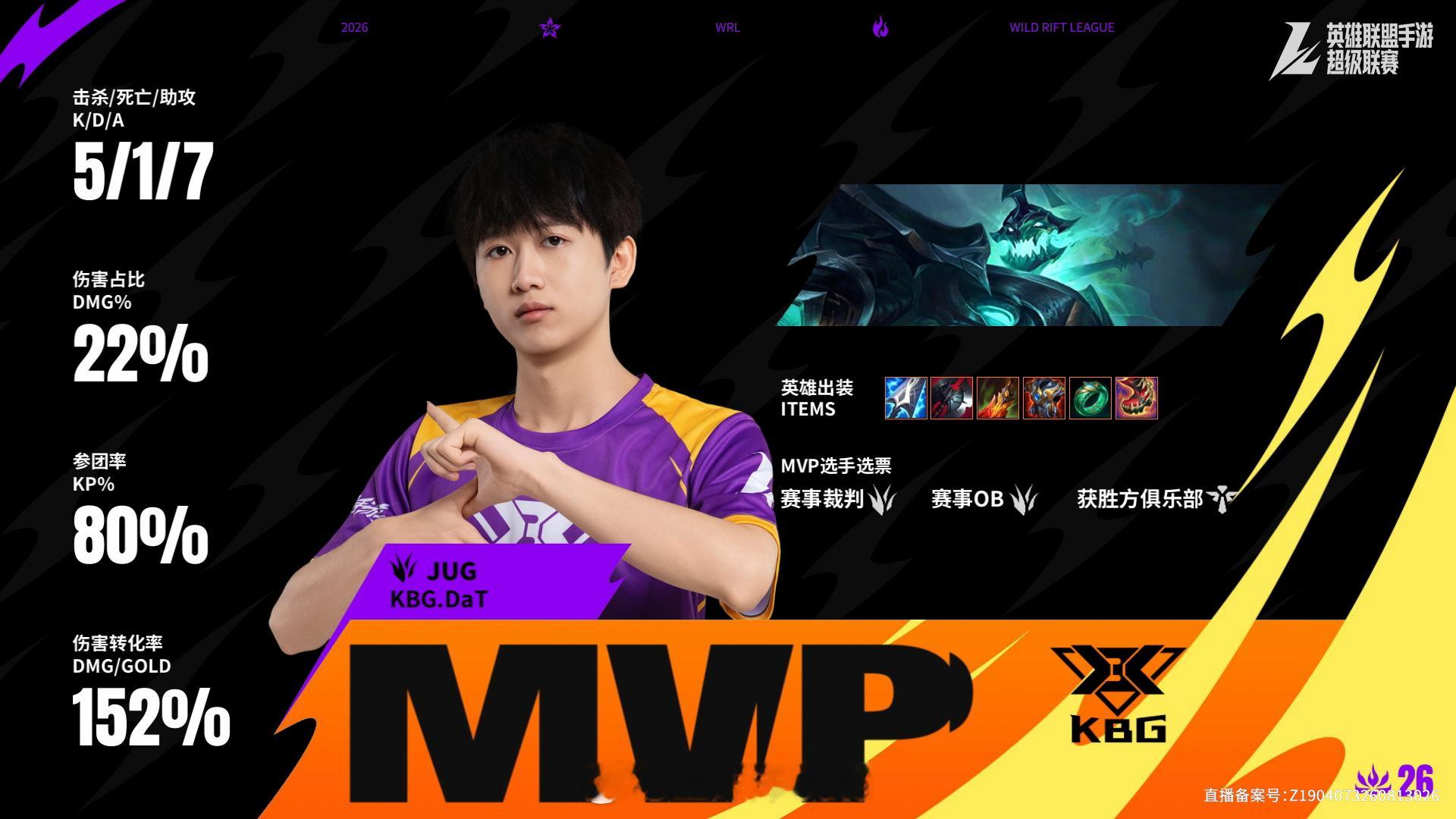 SS1对阵KBG第一场赛后数据，MVP2026WRL秋季赛英雄联盟手游赛事英雄联