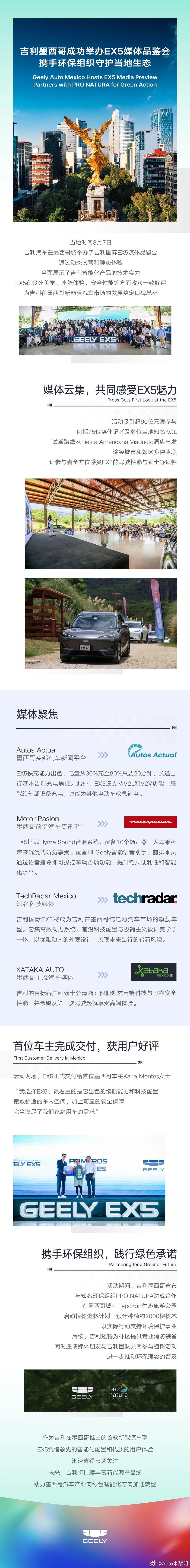 吉利国际EX5媒体品鉴会在墨西哥成功举办凭借智能化技术～优质设计和舒适驾乘体验赢
