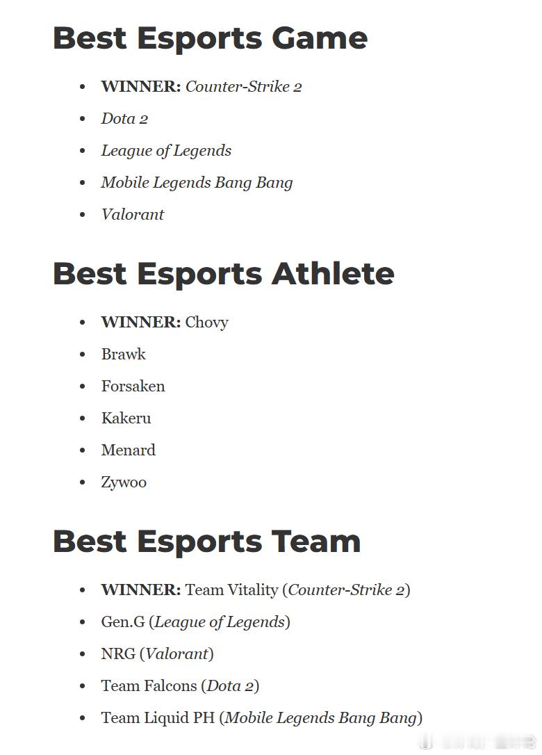 TGA2025 TGA最佳电子竞技运动员这个奖确实争议最大，Chovy今年的成绩