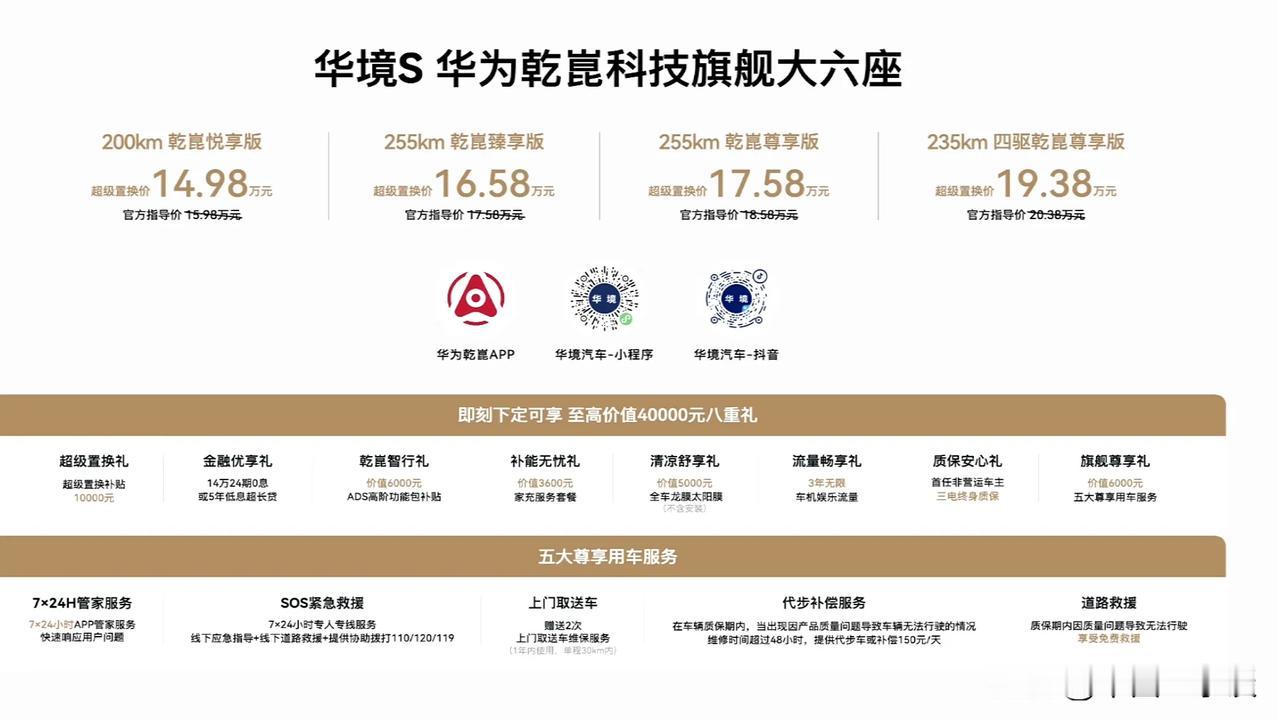 华境S价格公布！超级置换价14.98万起！
全系标配华为乾崑智驾ADS 5 Pr