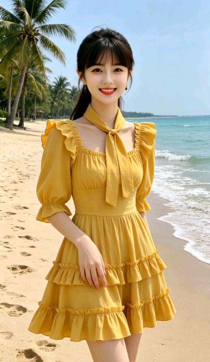 沙滩上的甜美少女，黄色连衣裙，阳光明媚，海浪轻拍，笑靥如花。人性中最大的善是什么