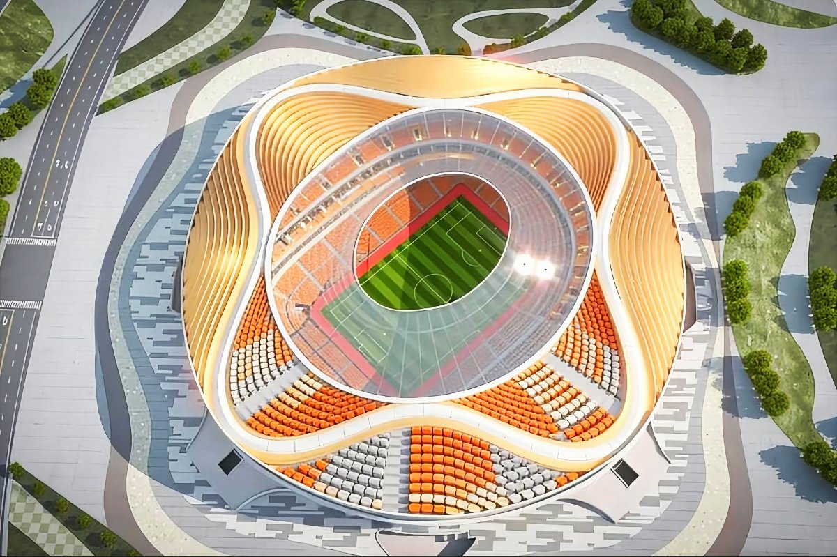 球迷群里看到的黄河专业足球场效果图，待确认。如果是这效果，很赞啊