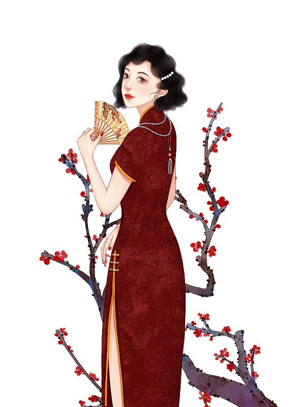 最近挖到件酒红刺绣牡丹旗袍，直接把国风复古轻奢那味儿焊在身上了。
传统旗袍的立领