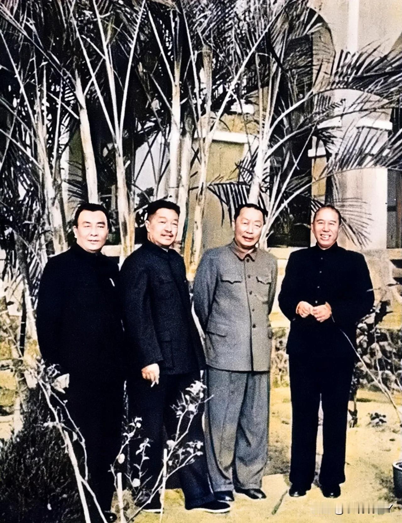 这才是贺龙元帅他们四人的真实貌相，不是演员扮演的角色！这张珍贵的合影摄于1958