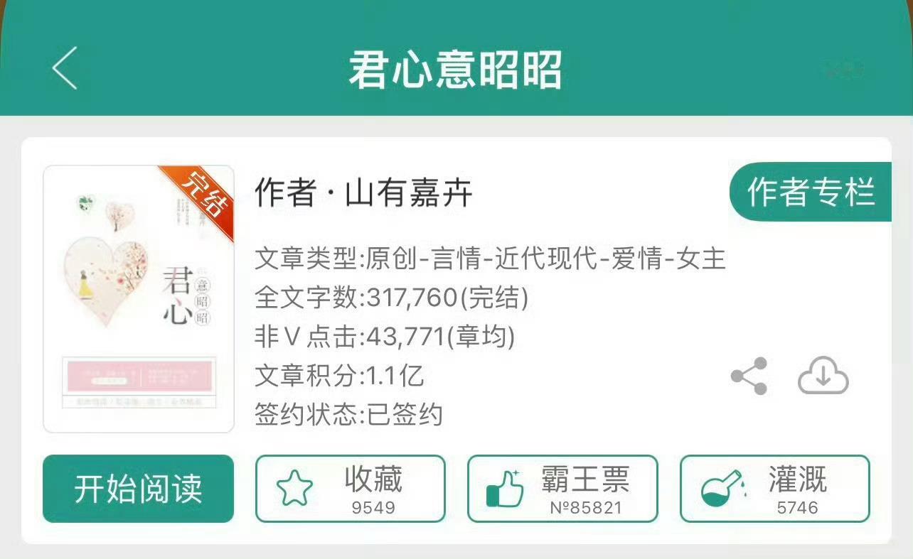 小说推荐：《君心意昭昭》 作者:山有嘉卉简评：温吞医生女主vs粘人大明星男主，青