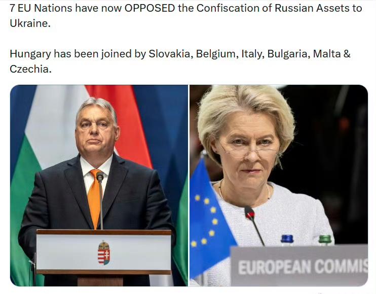 7个欧盟国家反对将俄罗斯资产没收用于援助乌克兰。

匈牙利的立场得到了斯洛伐克、