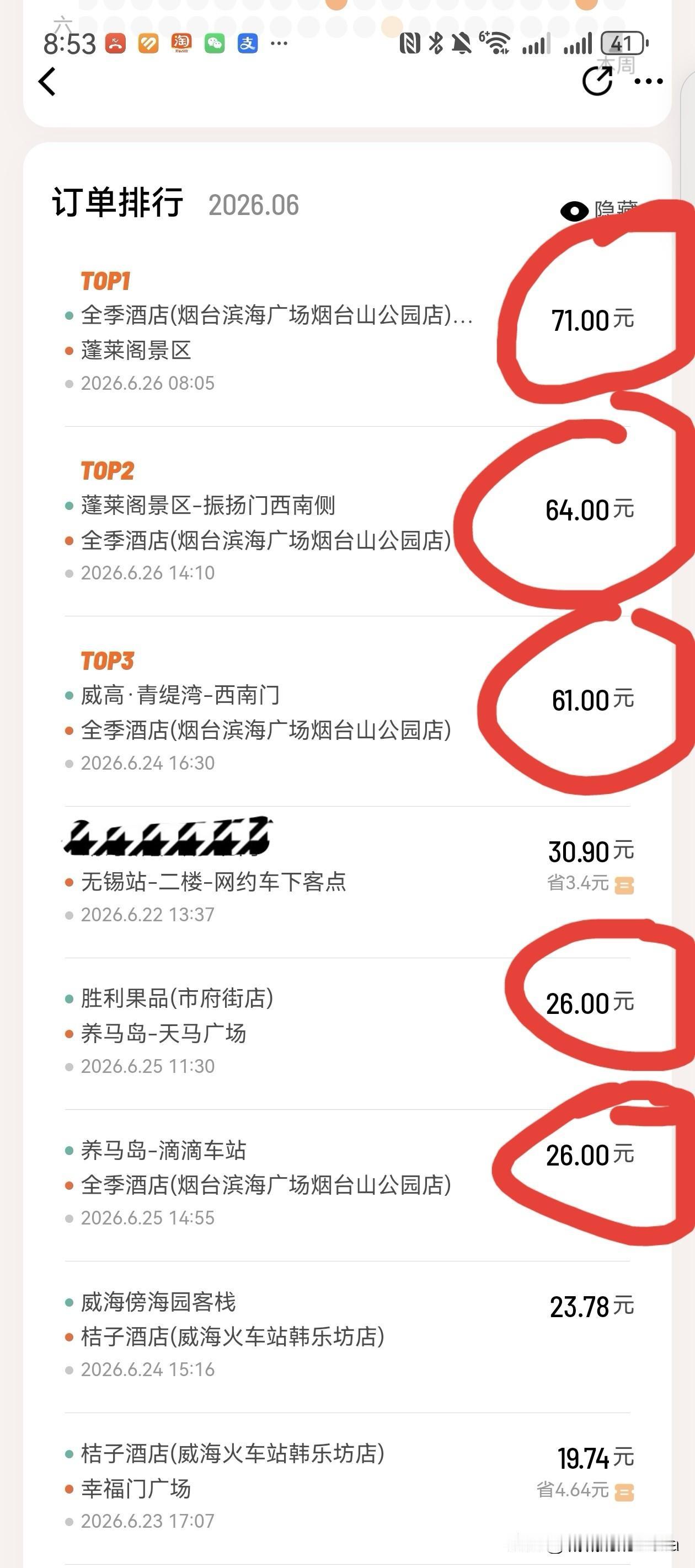 分享坐滴滴顺风车的心得体会。
这次在烟台、威海旅行，全程一共坐了五次滴滴顺风车，