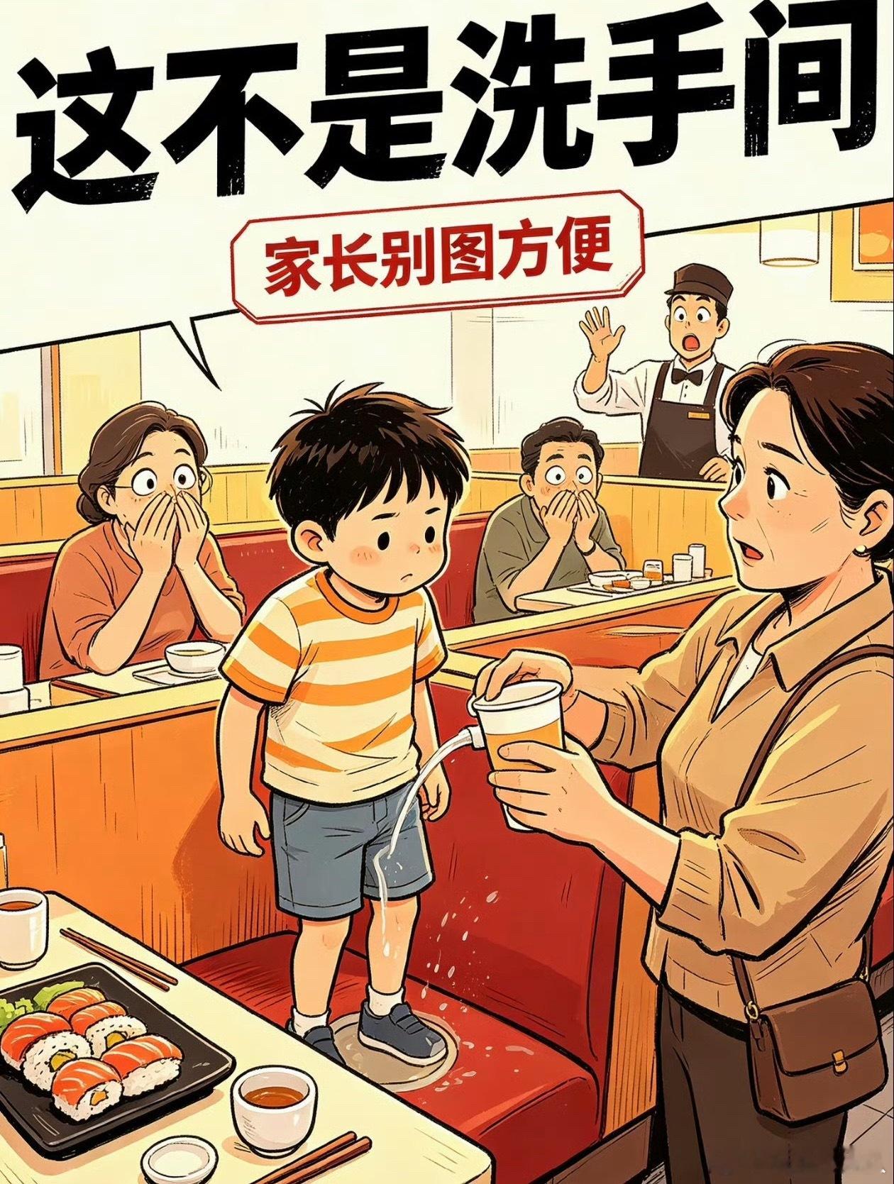 寿司郎 无权制止餐桌小便这服务行业啊，你就干吧，一干一个不吱声。即使看到这么不文