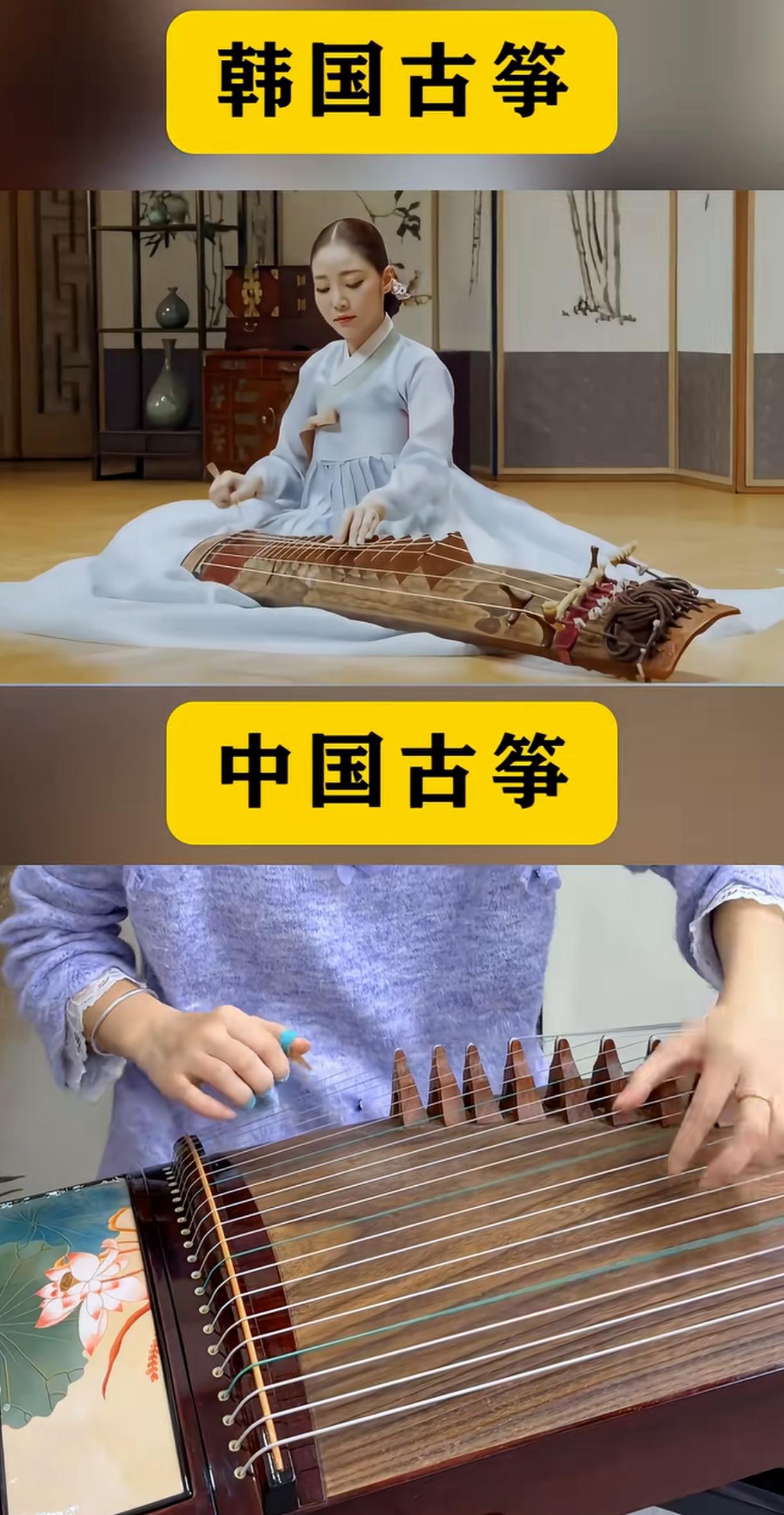 听了两个人的弹奏，感觉我们的老祖宗是不是戏耍了高丽人。我们的古筝音调旋律堪称一绝