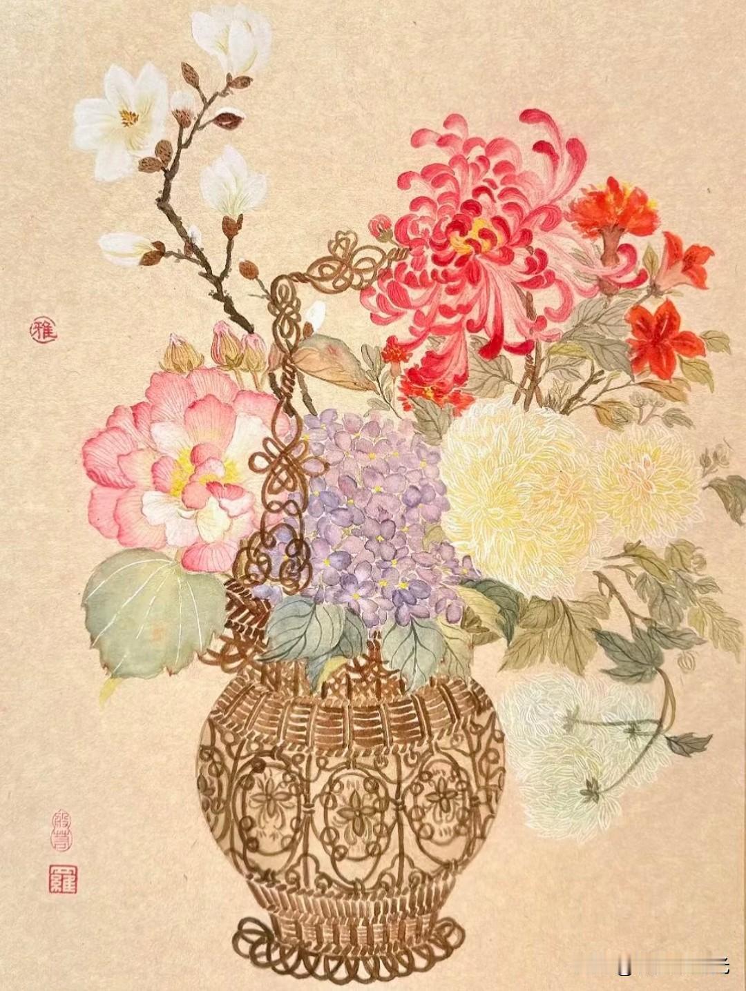 工笔晕染草木温柔，繁花盛放，藏尽中式诗意浪漫。丨燚垚淡国画素材分享新中式工笔 