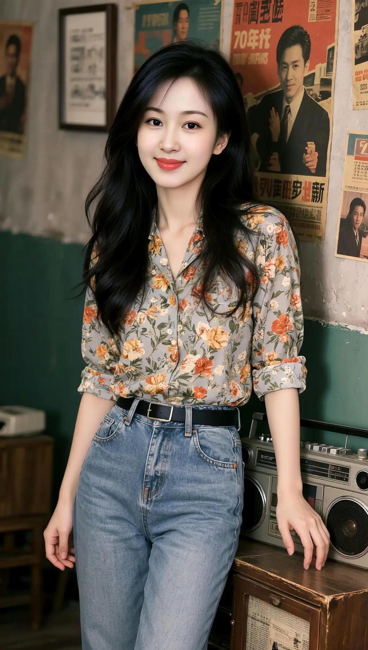 复古风穿搭指南，花衬衫与牛仔裤的完美搭配！🌸👖🌟