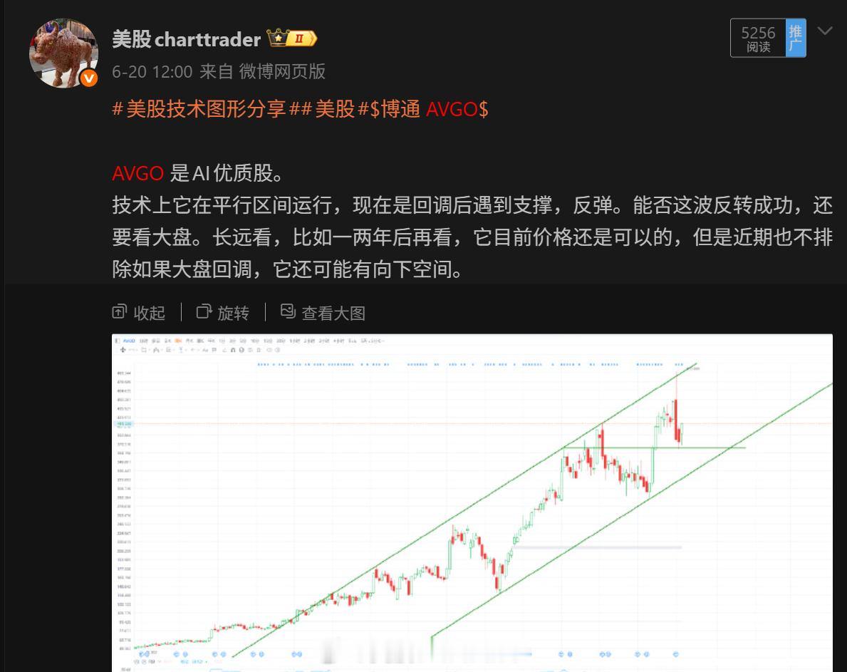 美股美股技术形态分析AVGO 刚才有网友提到AVGO，博通。AVGO的图之所以没