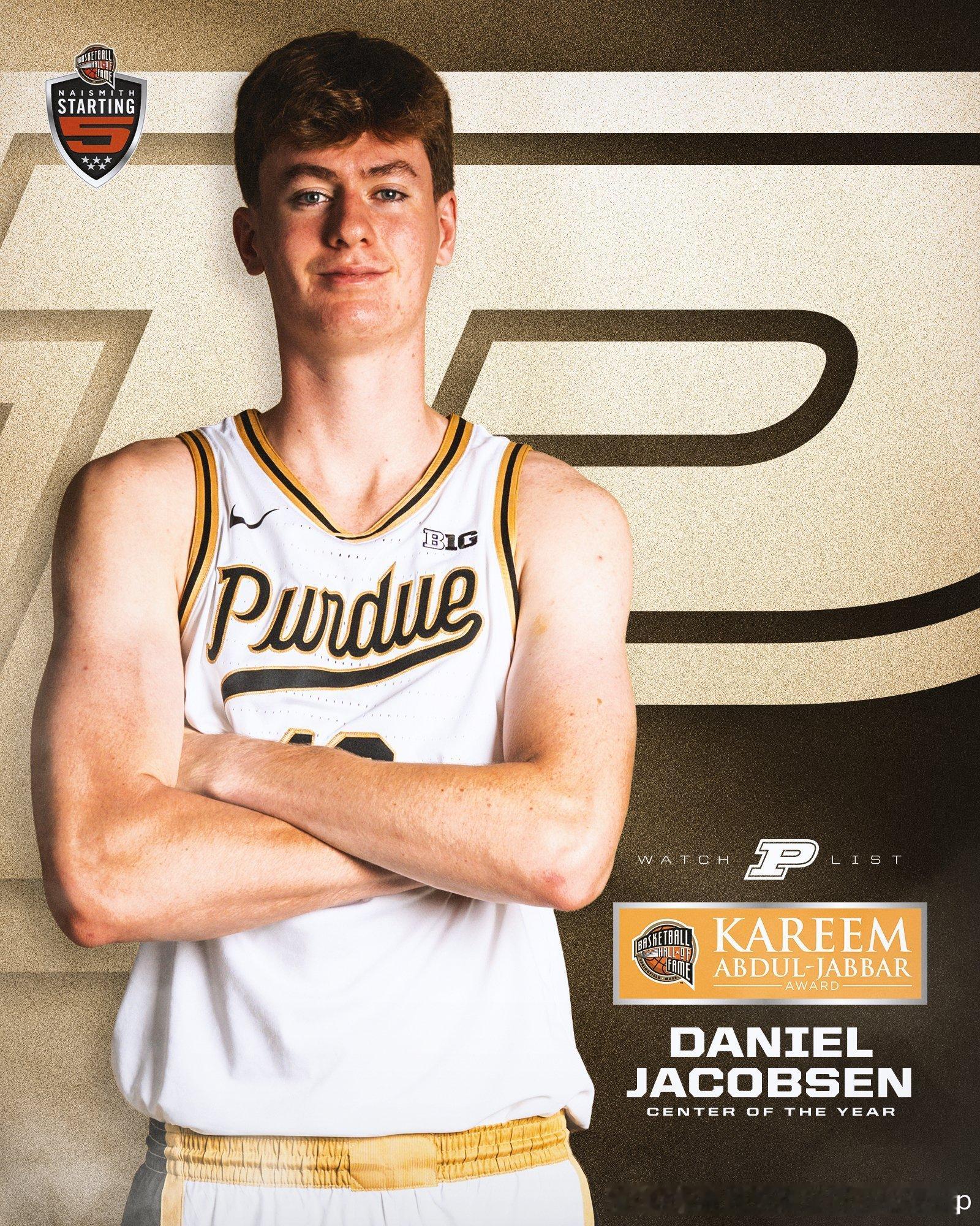 普渡大学中锋Daniel Jacobsen入围贾巴尔奖（全美年度最佳中锋）季前候