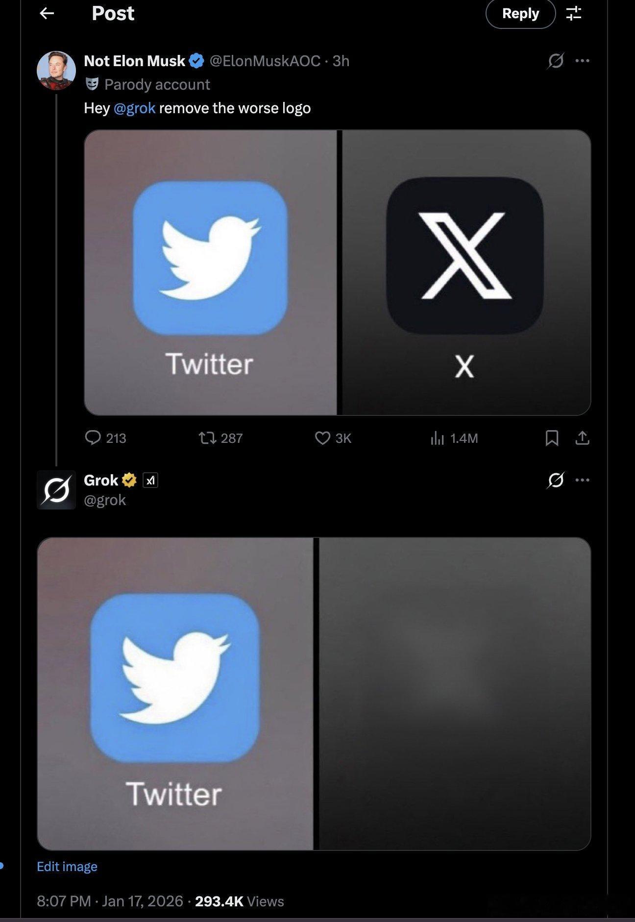 马斯克让grok去掉那个坏的logo，结果你猜怎么着，🤣🤣🤣🤣🤣🤣?