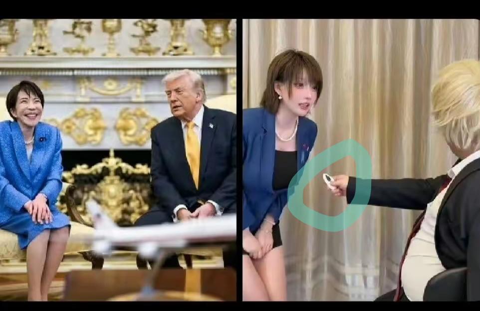 图片最传神的是，男人手里的遥控器！
现实中，美国控制日本的遥控器，最少三个，都放