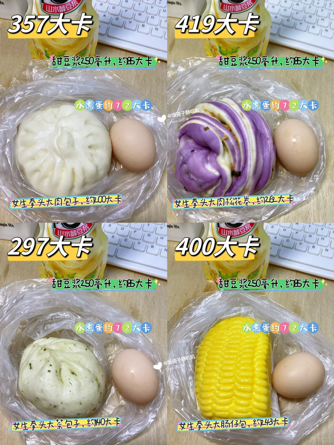 打工人/在校生常吃的4种早餐热量测评