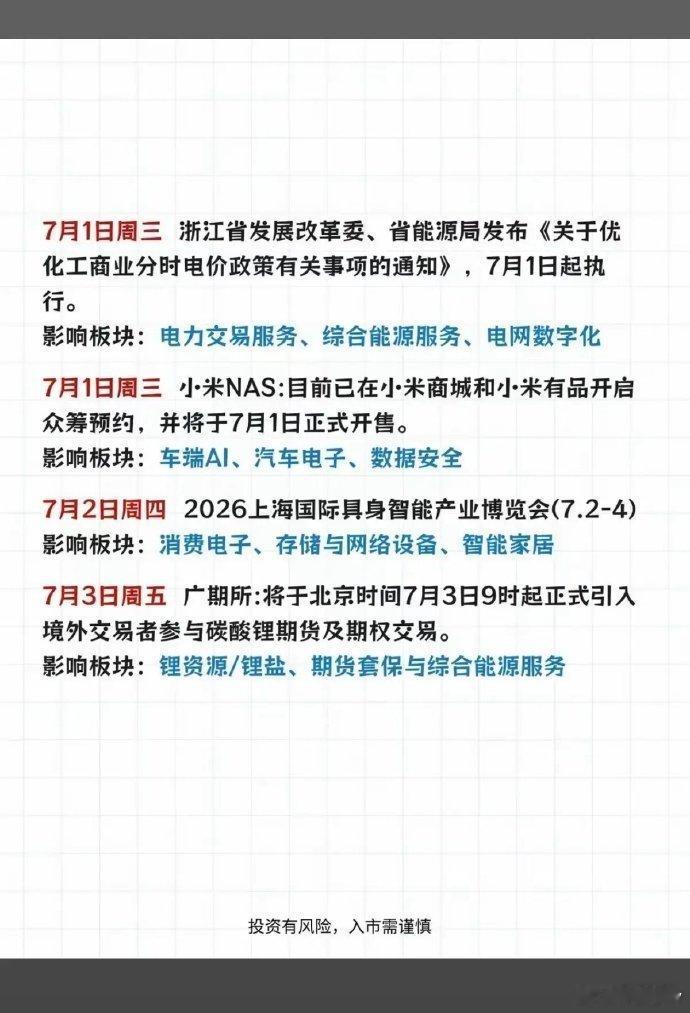6.28～7.4下周：财经热点事件前瞻！1.机器人2.液冷、算力3.通信设备4.