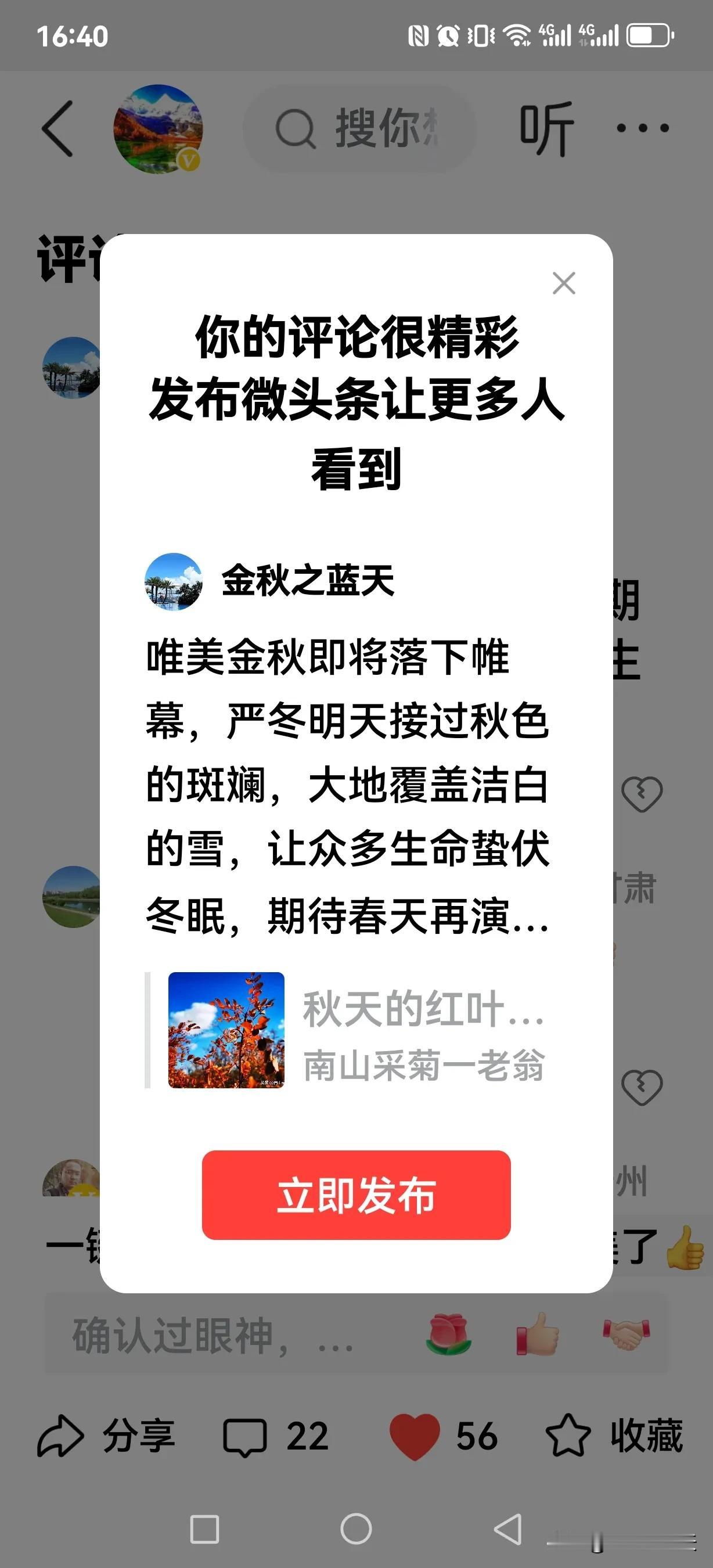 唯美金秋即将落下帷幕，严冬明天接过秋的色彩斑斓，大地覆盖洁白的雪，让众多生命蛰伏