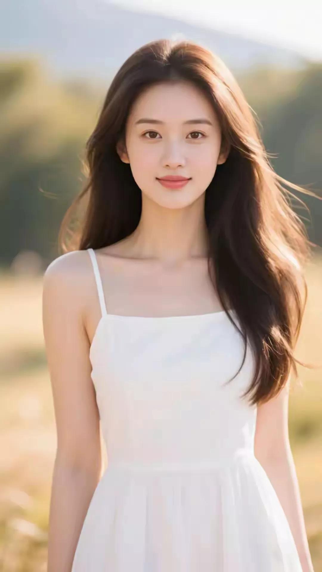 在阳光明媚的田野里，邂逅一位美丽的姑娘。