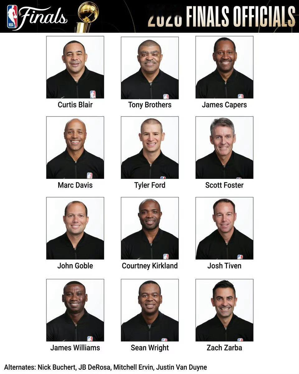 NBA总决赛裁判阵容出炉，都是老面孔。尼克斯vs马刺