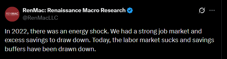 美国宏观经济研究机构 Renaissance Macro Research在X上