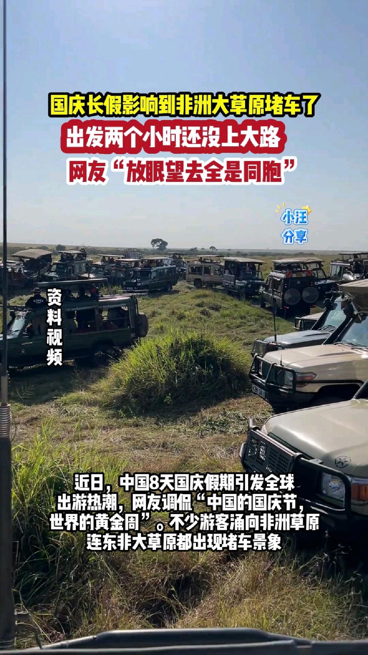 中国人一放假，东非大草原都堵起了车，这场景着实魔幻！国庆8天长假，国人如同解压后