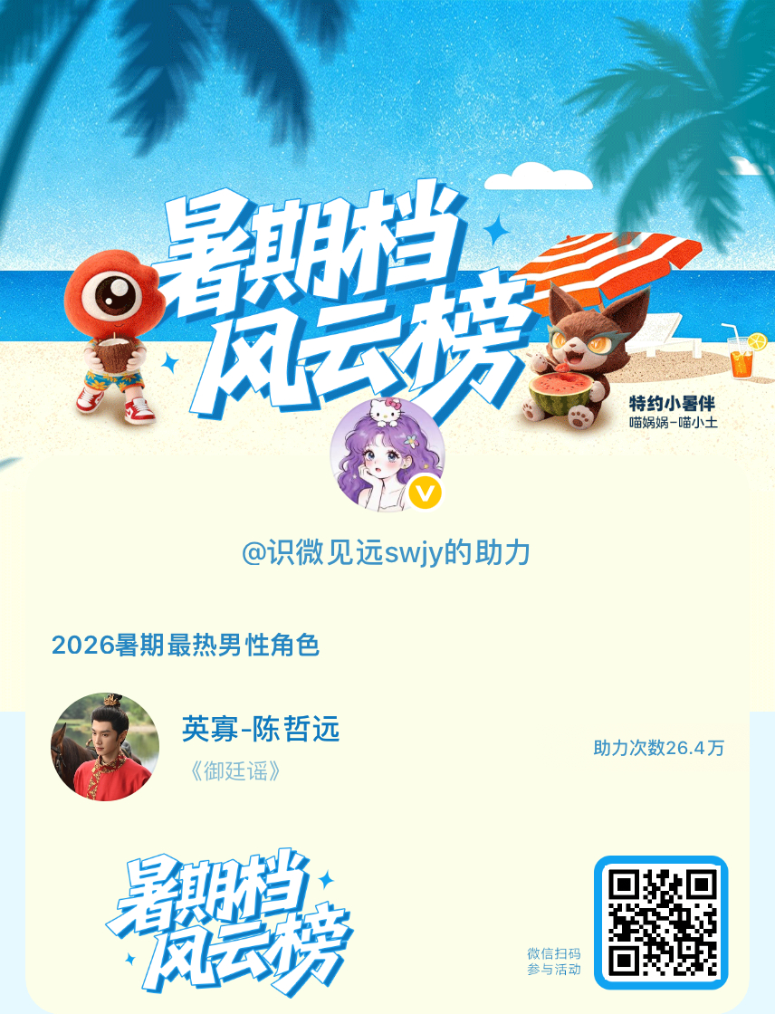 【暑期档风云榜】活动进行中，快来助力他成为今夏最热！2026暑期最热男性角色 暑