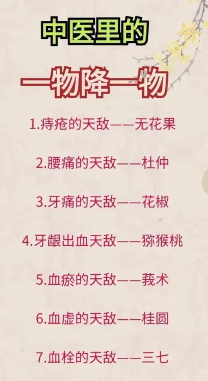 中医里的一物降一物。
·1.痔疮的天敌--无花果。
·2.腰痛的天敌--杜仲。
