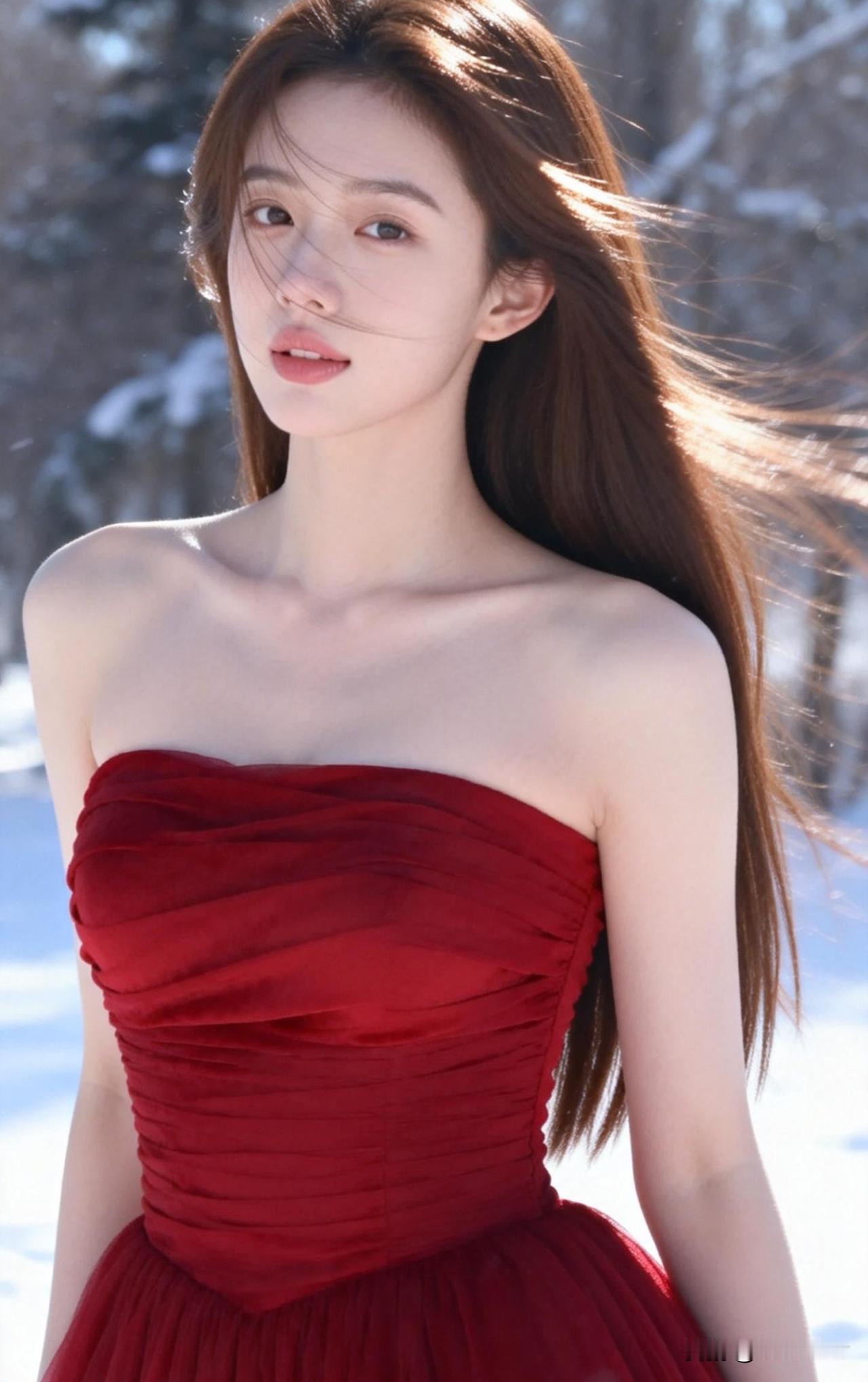 冬日红裙少女，雪地里的惊艳之美