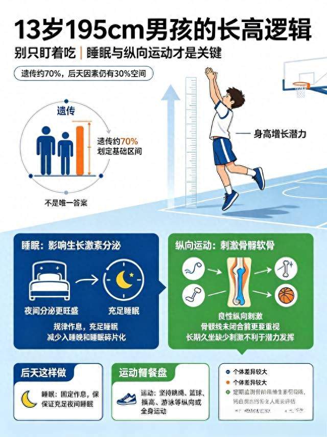 13岁男孩195cm！长高核心不是吃